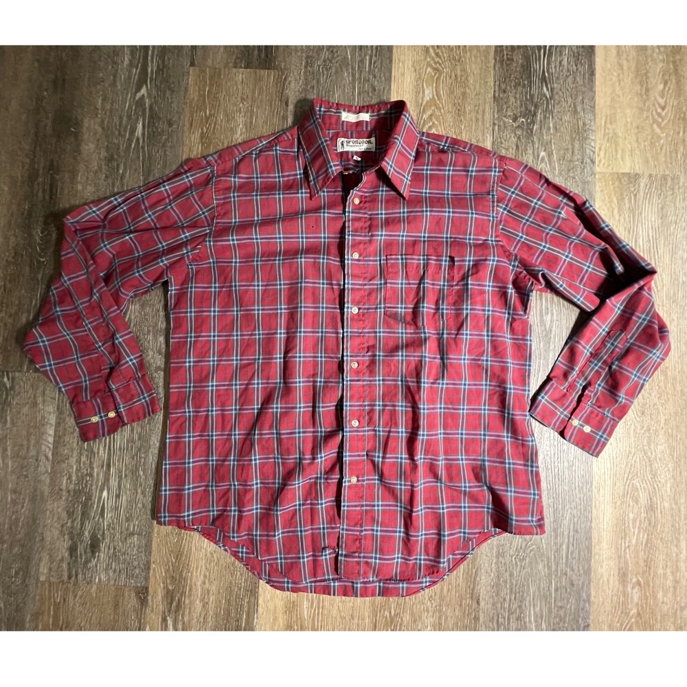 McGregor Button Down Mens XL Red Plaid‎ Bagpiper Vintage Long Sleeve Shirt